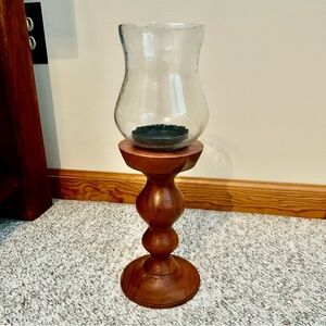 Wood and Glass Pillar Candle Holder